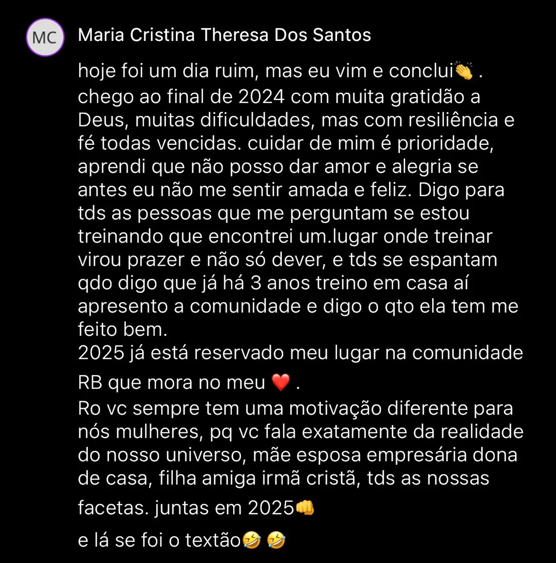Depoimento escrito de aluna da RO Training