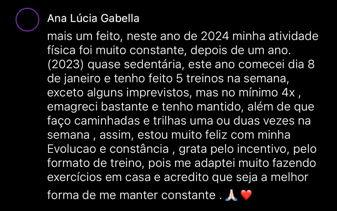 Depoimento escrito de aluna da RO Training