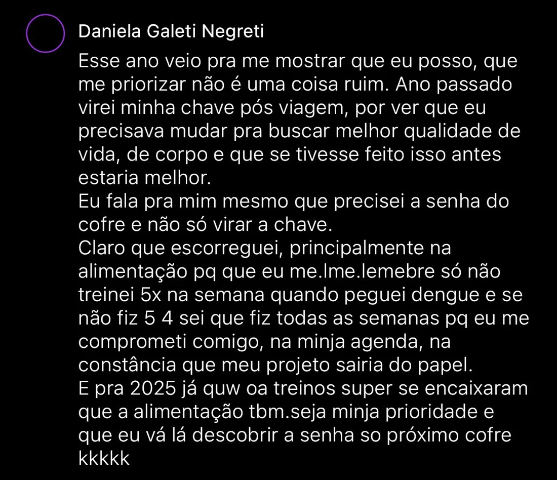 Depoimento escrito de aluna da RO Training