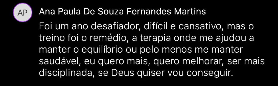 Depoimento escrito de aluna da RO Training