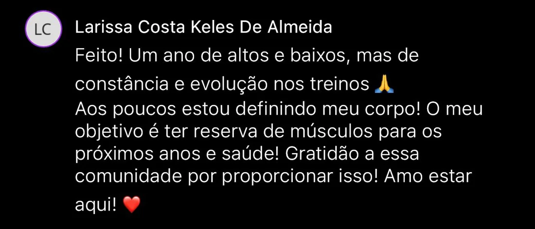 Depoimento escrito de aluna da RO Training