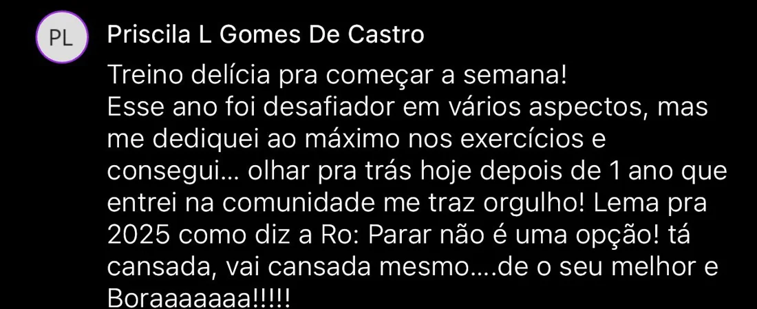 Depoimento escrito de aluna da RO Training