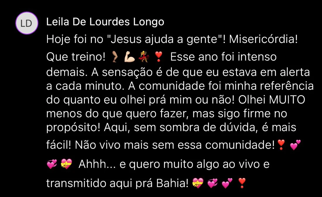 Depoimento escrito de aluna da RO Training